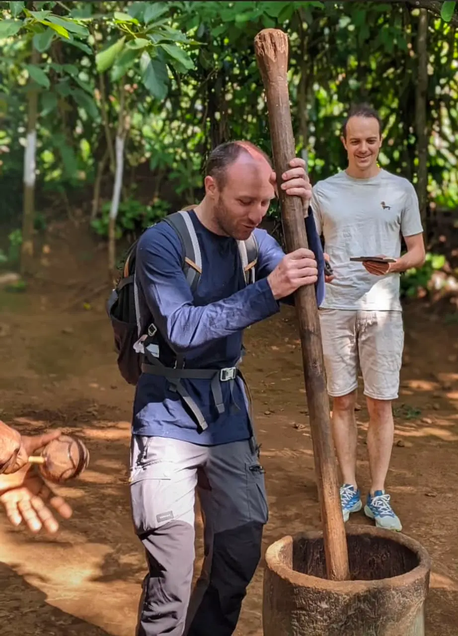 Pounding coffee the traditional way